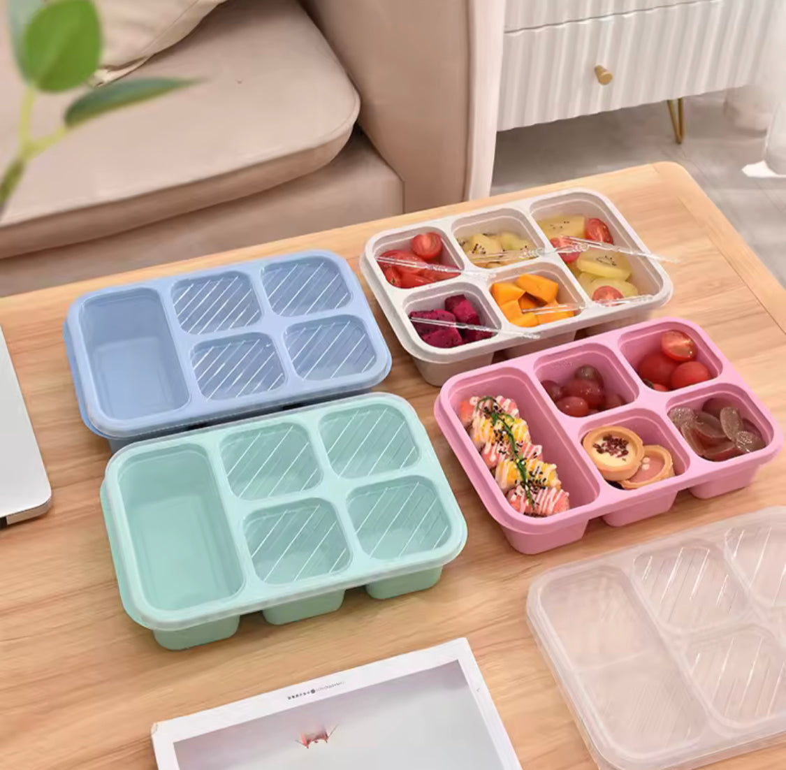 5 Compartment Lunch Box With Transparent Lid, Heat Resistant Leak Proof Fruit Box, Durable Bento Lunch Box, Meal Prep Organizer 5 Compartment Lunch Box With Transparent Lid, Heat Resistant Leak Proof Fruit Box, Durable Bento Lunch Box, Meal Prep Organizer